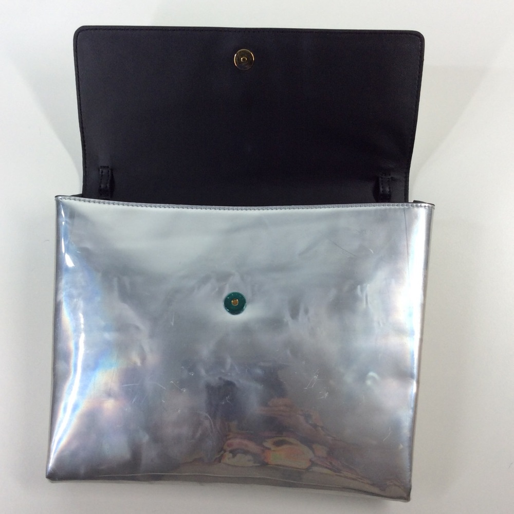 Marni Leather Shoulder Bag Clutch Pouchette One Ribbon Motif Enamel Gray Yo19 - Picture 8 of 10